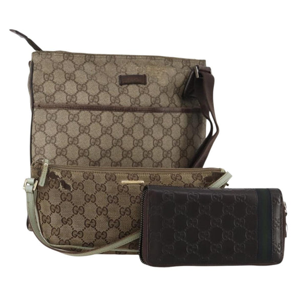 GUCCI GG Canvas GG Supreme Sherry Line Bag Leather 3 Set Beige Brown Auth 186359
