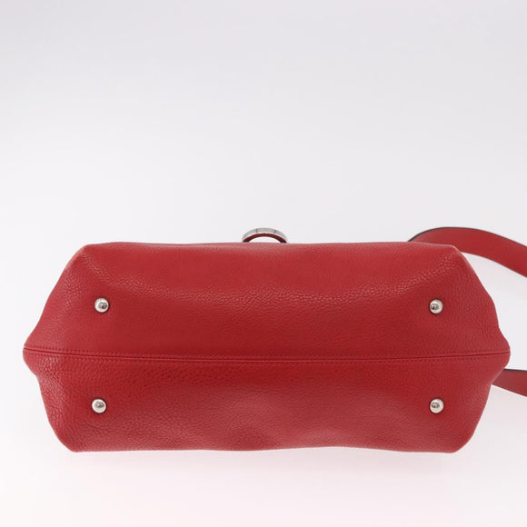 Salvatore Ferragamo Sofia Gancini Hand Bag Leather 2way Red Silver Auth 186373A