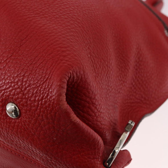 Salvatore Ferragamo Sofia Gancini Hand Bag Leather 2way Red Silver Auth 186373A