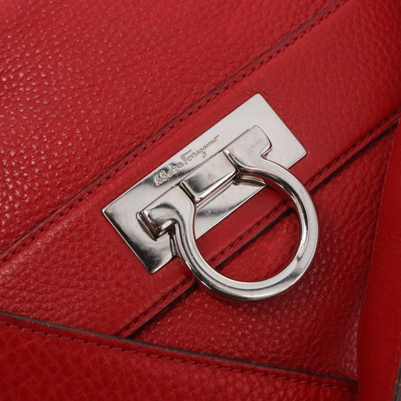 Salvatore Ferragamo Sofia Gancini Hand Bag Leather 2way Red Silver Auth 186373A