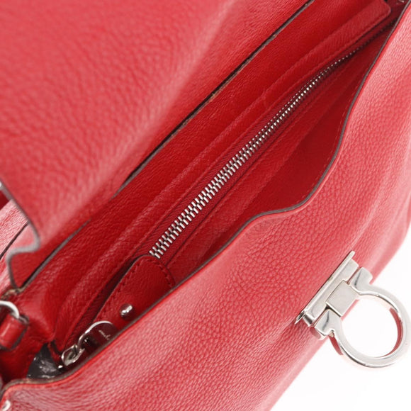 Salvatore Ferragamo Sofia Gancini Hand Bag Leather 2way Red Silver Auth 186373A