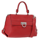 Salvatore Ferragamo Sofia Gancini Hand Bag Leather 2way Red Silver Auth 186373A-1