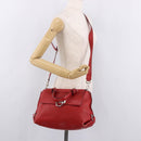 Salvatore Ferragamo Sofia Gancini Hand Bag Leather 2way Red Silver Auth 186373A-27