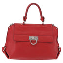Salvatore Ferragamo Sofia Gancini Hand Bag Leather 2way Red Silver Auth 186373A-13