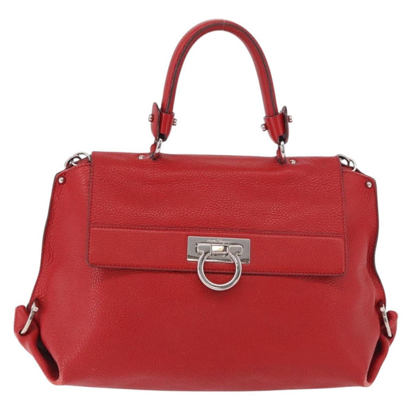 Salvatore Ferragamo Sofia Gancini Hand Bag Leather 2way Red Silver Auth 186373A