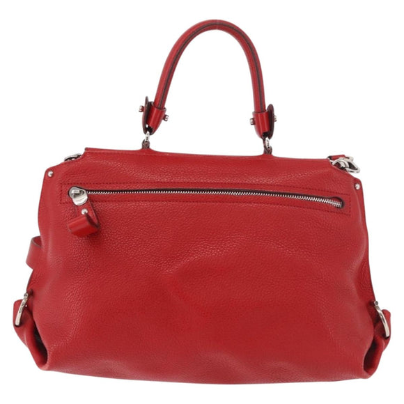 Salvatore Ferragamo Sofia Gancini Hand Bag Leather 2way Red Silver Auth 186373A