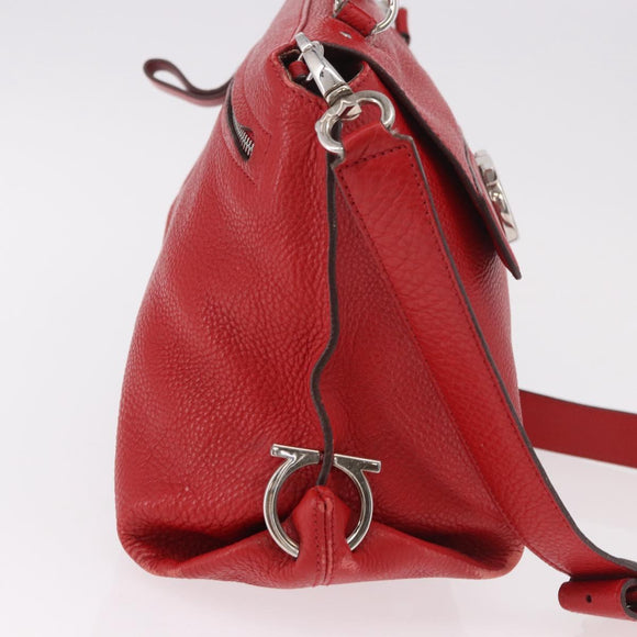 Salvatore Ferragamo Sofia Gancini Hand Bag Leather 2way Red Silver Auth 186373A