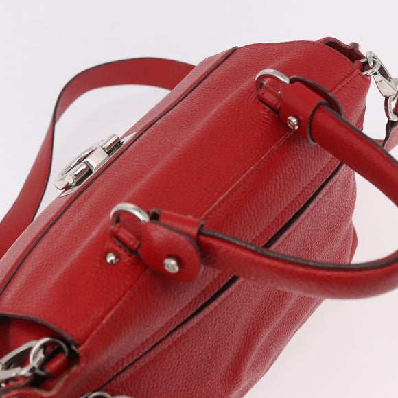 Salvatore Ferragamo Sofia Gancini Hand Bag Leather 2way Red Silver Auth 186373A