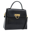 Salvatore Ferragamo Gancini Hand Bag Leather 2way Black Gold Auth 186374-1