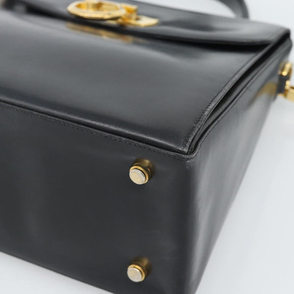 Salvatore Ferragamo Gancini Hand Bag Leather 2way Black Gold Auth 186374