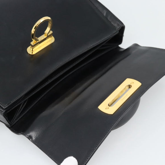 Salvatore Ferragamo Gancini Hand Bag Leather 2way Black Gold Auth 186374