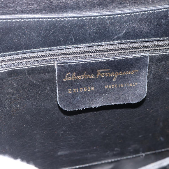 Salvatore Ferragamo Gancini Hand Bag Leather 2way Black Gold Auth 186374