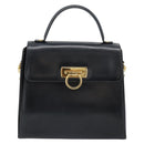 Salvatore Ferragamo Gancini Hand Bag Leather 2way Black Gold Auth 186374-13
