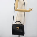Salvatore Ferragamo Gancini Hand Bag Leather 2way Black Gold Auth 186374-24
