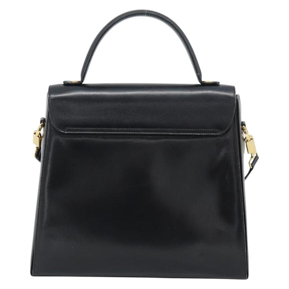 Salvatore Ferragamo Gancini Hand Bag Leather 2way Black Gold Auth 186374
