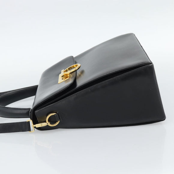 Salvatore Ferragamo Gancini Hand Bag Leather 2way Black Gold Auth 186374