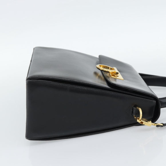 Salvatore Ferragamo Gancini Hand Bag Leather 2way Black Gold Auth 186374
