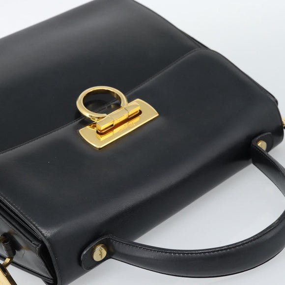 Salvatore Ferragamo Gancini Hand Bag Leather 2way Black Gold Auth 186374