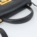 Salvatore Ferragamo Gancini Hand Bag Leather 2way Black Gold Auth 186374-7