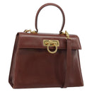 Salvatore Ferragamo Gancini Hand Bag Leather 2way Brown Gold Auth 186375-1