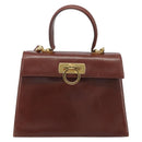 Salvatore Ferragamo Gancini Hand Bag Leather 2way Brown Gold Auth 186375-13