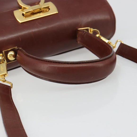 Salvatore Ferragamo Gancini Hand Bag Leather 2way Brown Gold Auth 186375