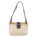 FENDI Zucca Canvas Mamma Baguette Shoulder Bag Beige Silver Auth 186380-13