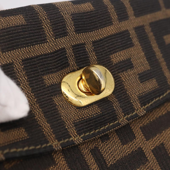 FENDI Zucca Canvas Hand Bag Black Brown Auth 186381V