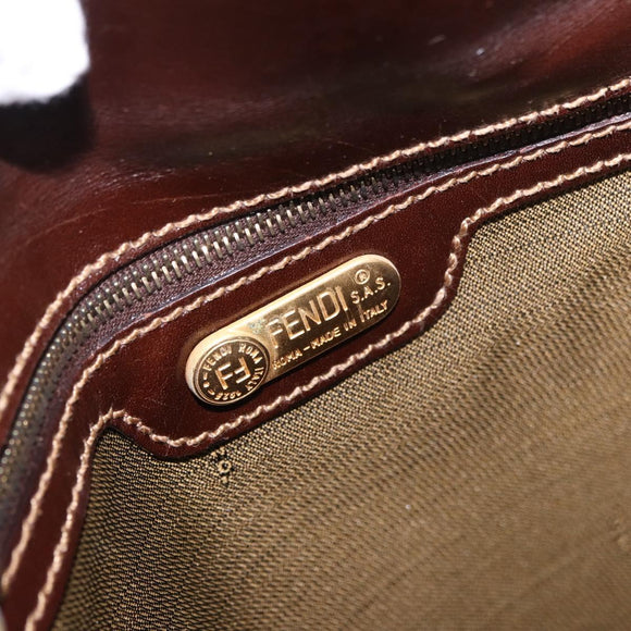 FENDI Zucca Canvas Hand Bag Black Brown Auth 186381V