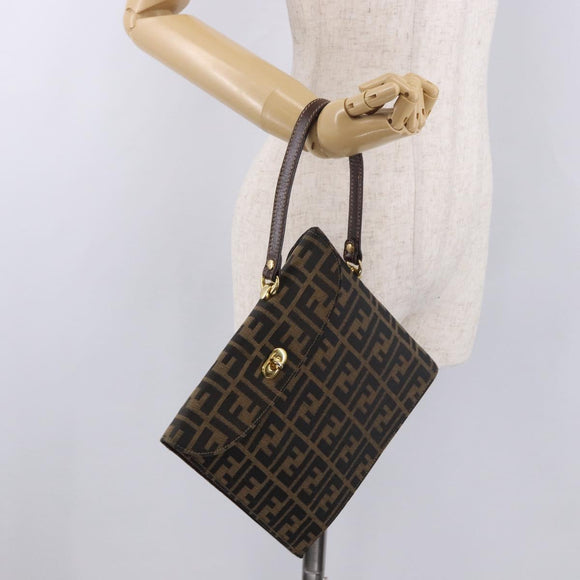 FENDI Zucca Canvas Hand Bag Black Brown Auth 186381V