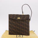FENDI Zucca Canvas Hand Bag Black Brown Auth 186381V-12