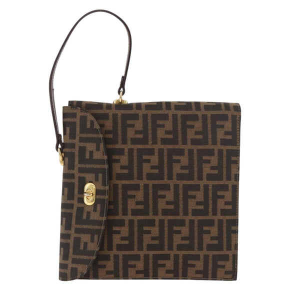 FENDI Zucca Canvas Hand Bag Black Brown Auth 186381V