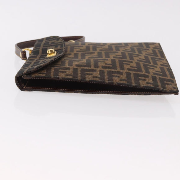 FENDI Zucca Canvas Hand Bag Black Brown Auth 186381V