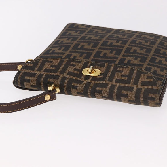 FENDI Zucca Canvas Hand Bag Black Brown Auth 186381V