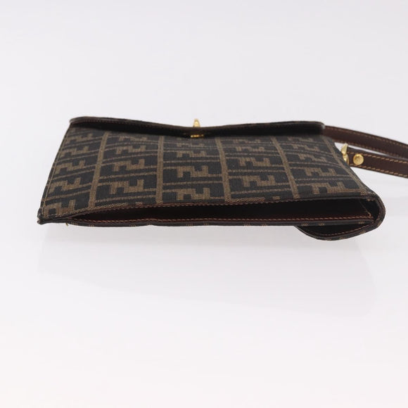 FENDI Zucca Canvas Hand Bag Black Brown Auth 186381V
