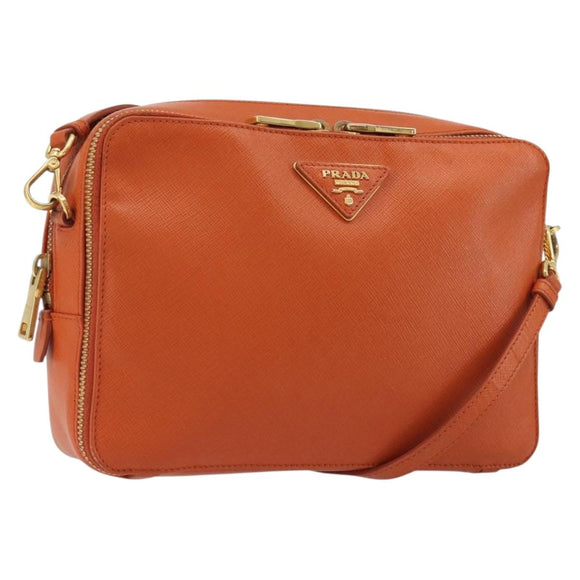PRADA Shoulder Bag Saffiano leather Orange Gold Auth 186385V