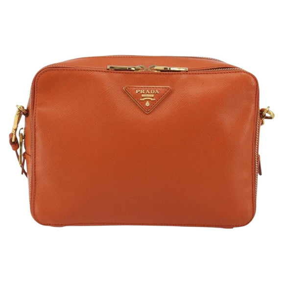 PRADA Shoulder Bag Saffiano leather Orange Gold Auth 186385V