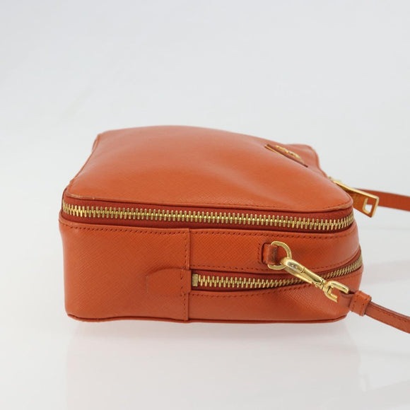 PRADA Shoulder Bag Saffiano leather Orange Gold Auth 186385V