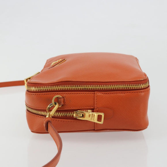 PRADA Shoulder Bag Saffiano leather Orange Gold Auth 186385V