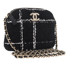 CHANEL Matelasse Chain Shoulder Bag Tweed Black Gold CC Auth 186402M-1