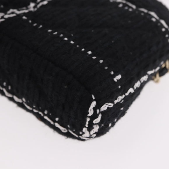 CHANEL Matelasse Chain Shoulder Bag Tweed Black Gold CC Auth 186402M