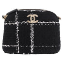 CHANEL Matelasse Chain Shoulder Bag Tweed Black Gold CC Auth 186402M-13