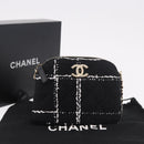 CHANEL Matelasse Chain Shoulder Bag Tweed Black Gold CC Auth 186402M-12