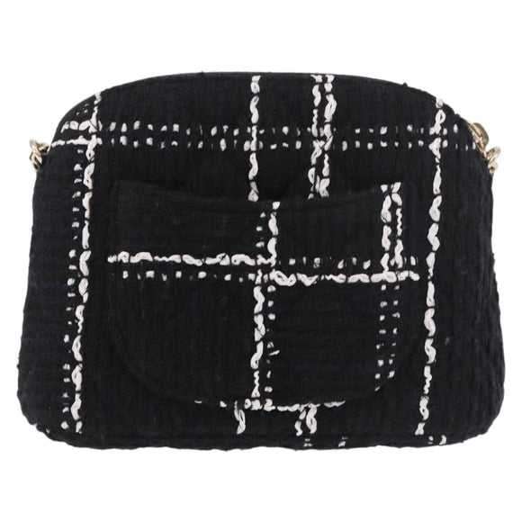 CHANEL Matelasse Chain Shoulder Bag Tweed Black Gold CC Auth 186402M