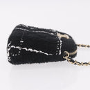 CHANEL Matelasse Chain Shoulder Bag Tweed Black Gold CC Auth 186402M-3