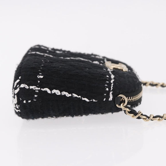 CHANEL Matelasse Chain Shoulder Bag Tweed Black Gold CC Auth 186402M