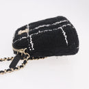 CHANEL Matelasse Chain Shoulder Bag Tweed Black Gold CC Auth 186402M-4