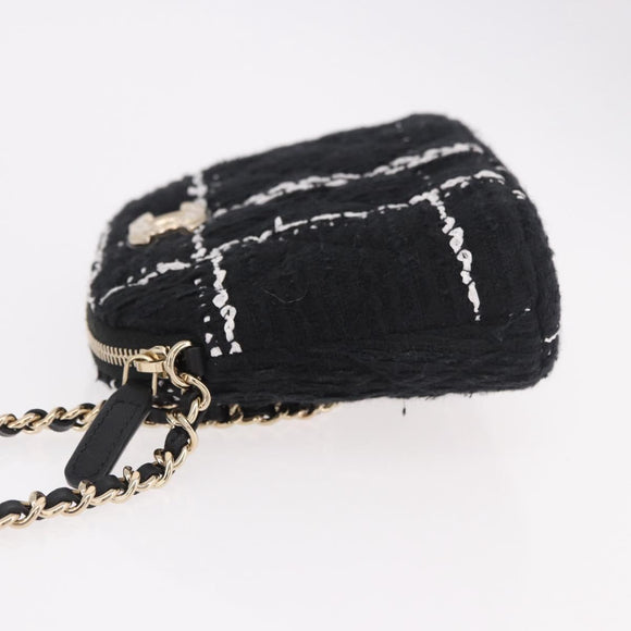 CHANEL Matelasse Chain Shoulder Bag Tweed Black Gold CC Auth 186402M