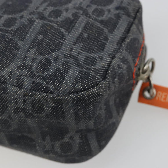Christian Dior Trotter Canvas Flight Pouch Black Silver Auth 186406