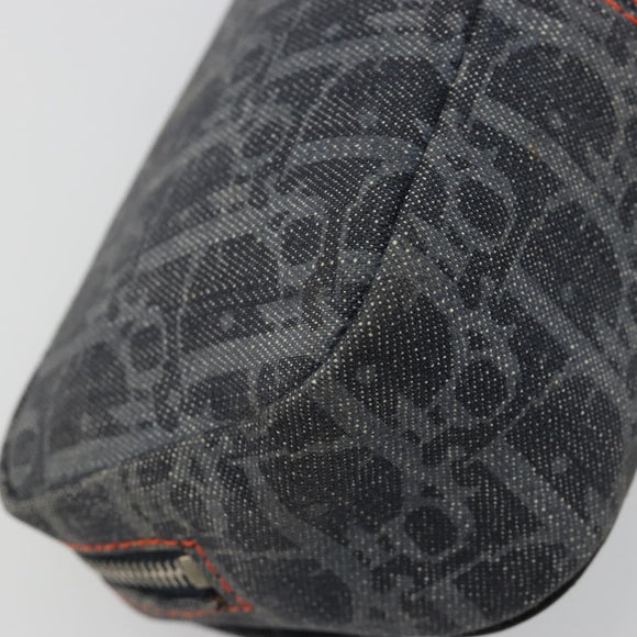 Christian Dior Trotter Canvas Flight Pouch Black Silver Auth 186406